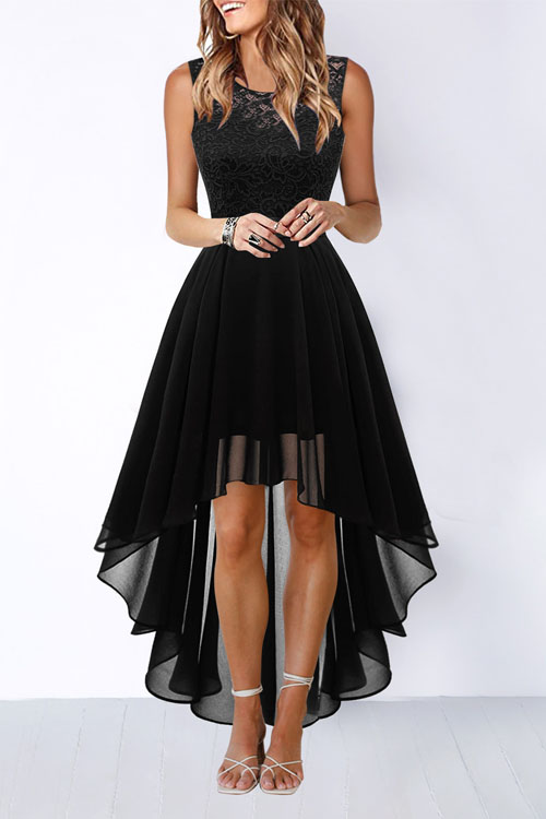 Kathiadress Lace-Panel Chiffon Gown Dress