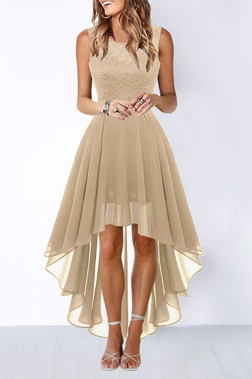 Kathiadress Lace-Panel Chiffon Gown Dress