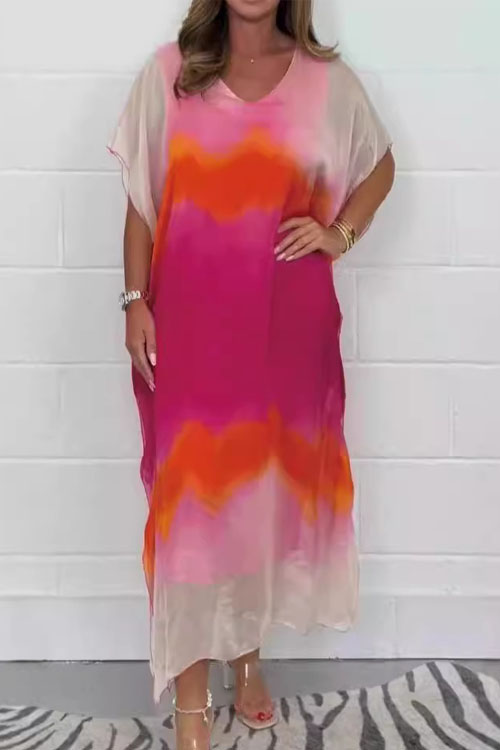 Kathiadress Chiffon casual colorblock dress