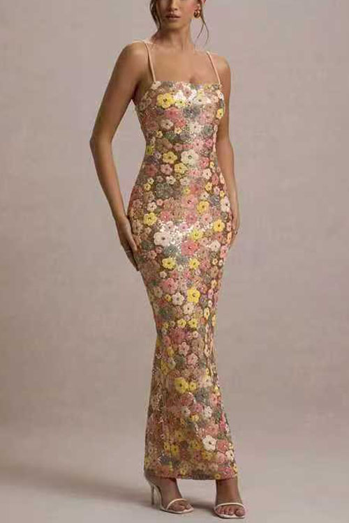 Kathiadress Colorful sequined flower glitter dress