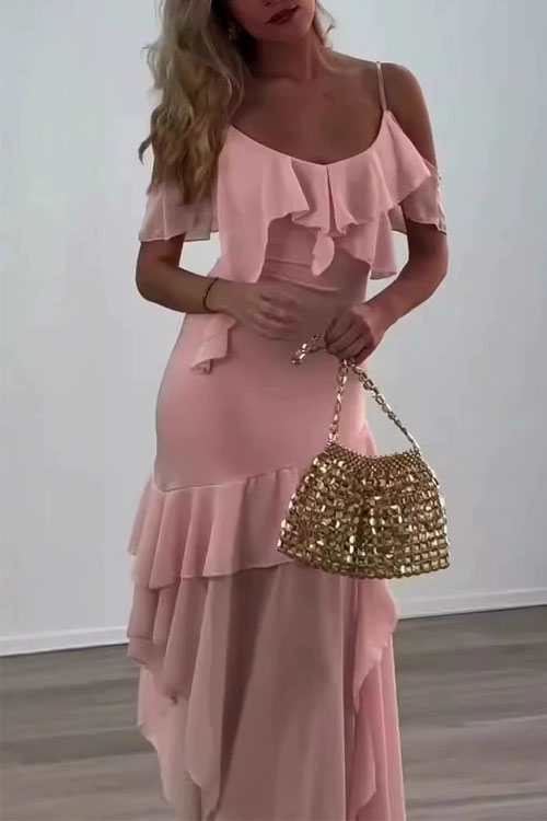Kathiadress Solid color backless slit stitching suspender dress
