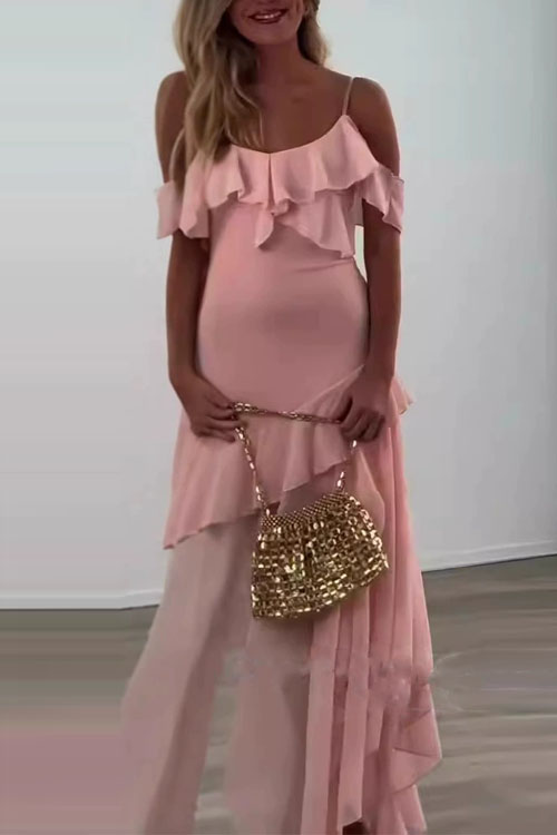 Kathiadress Solid color backless slit stitching suspender dress