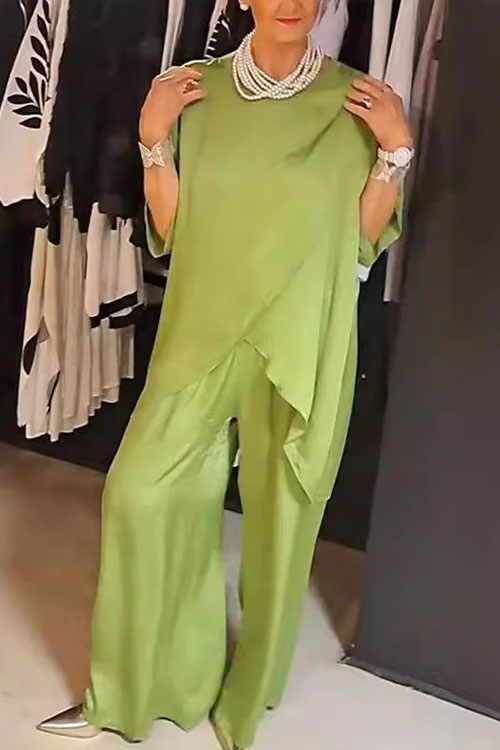 Kathiadress Solid Color Round Neck Casual Fashionable Irregular Set
