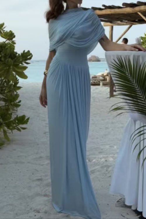 Kathiadress Retro Cape-style Pleated Wrap Maxi Dress