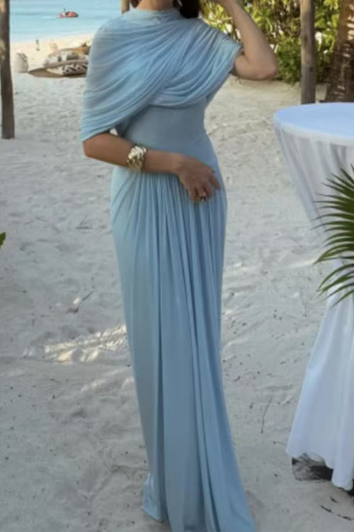 Kathiadress Retro Cape-style Pleated Wrap Maxi Dress