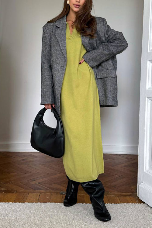 Kathiadress Scissor collar soft loose sweater dress