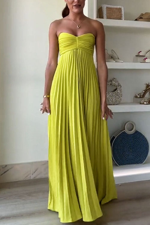 Kathiadress Fashionable sleeveless pleated tube top dress