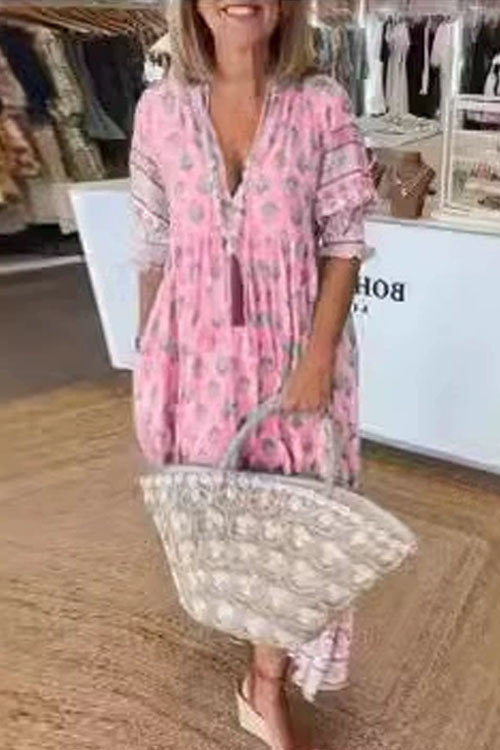 Kathiadress Bohemian V-neck lantern sleeve dress