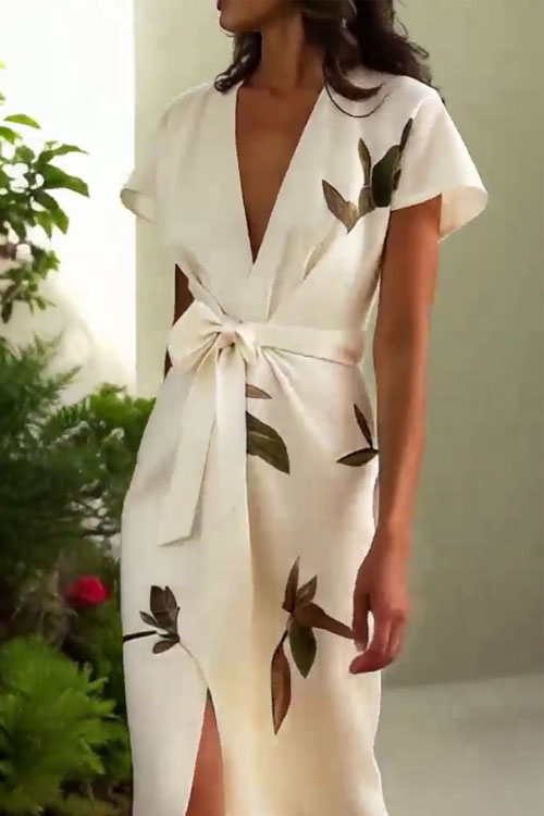 Kathiadress V-neck tie digital print dress