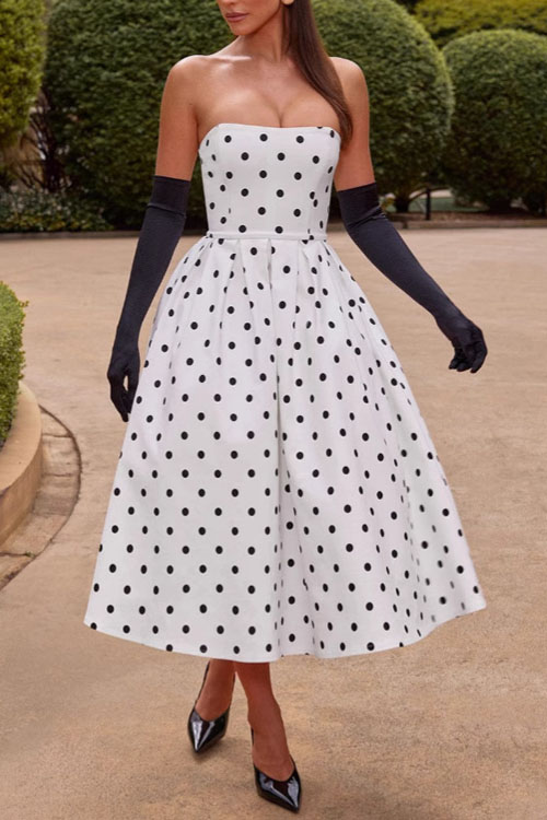 Kathiadress Polka dot Hepburn style waist dress