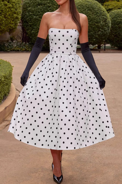 Kathiadress Polka dot Hepburn style waist dress