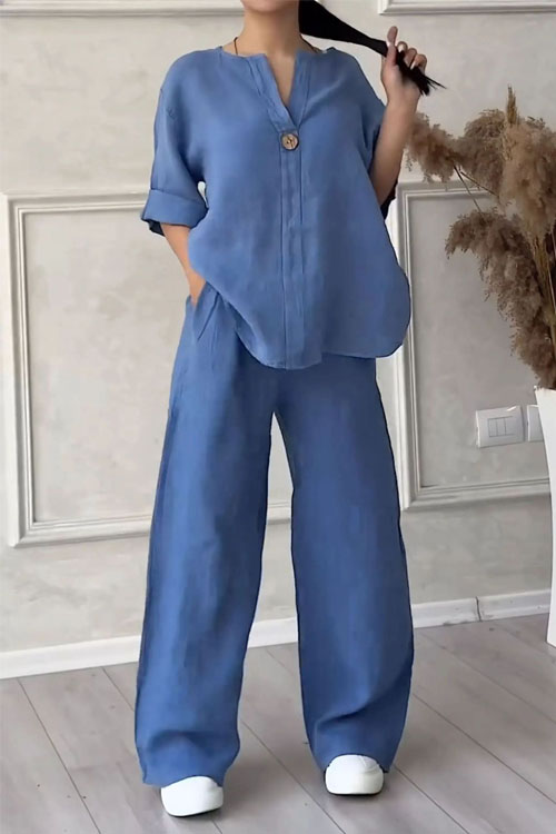 Kathiadress Casual Cotton and Linen High-Waisted Loose Set