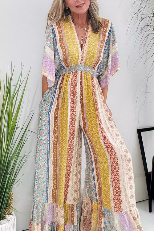 Kathiadress Fashionable Printed Wide-Leg Jumpsuit