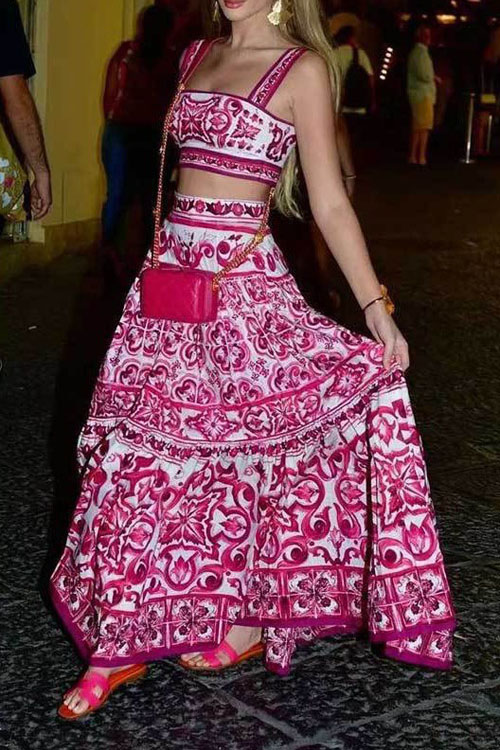 Kathiadress Elegant Printed Two-Piece Flared Dress