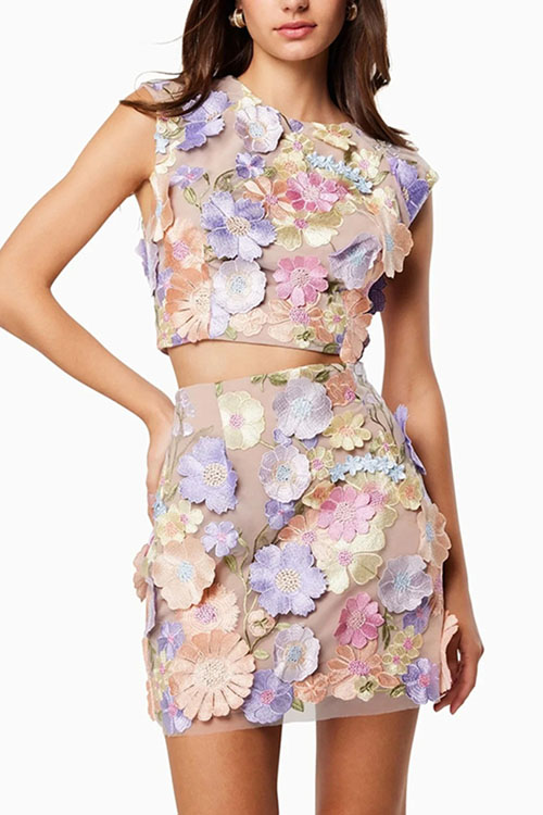 Kathiadress Embroidered Lace Top & Skirt Two-piece Set