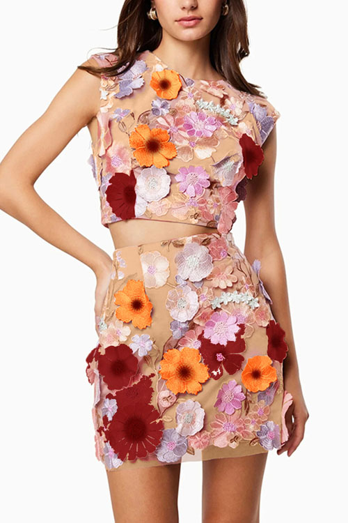 Kathiadress Embroidered Lace Top & Skirt Two-piece Set