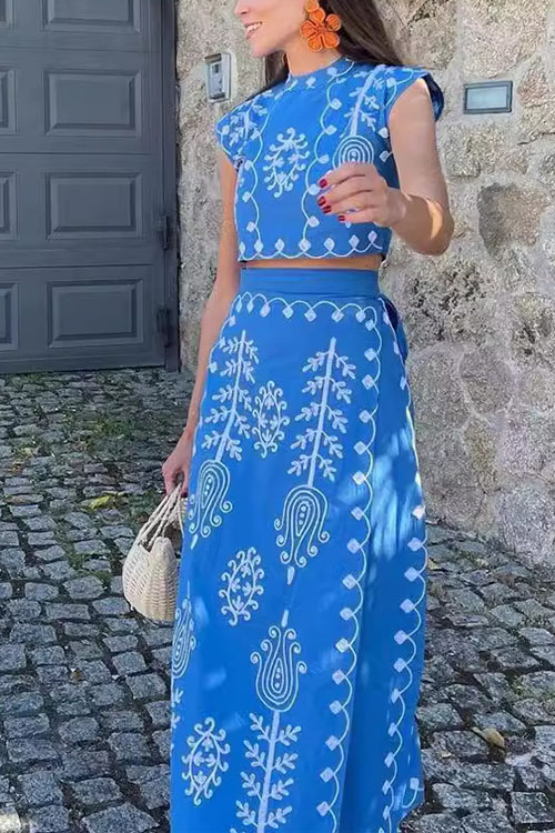 Kathiadress High-End Printed Sleeveless Short Tie-Waist Vacation Set
