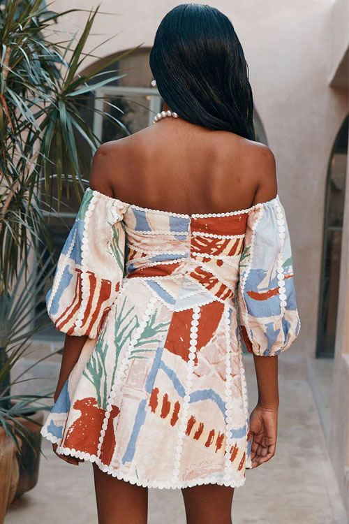 Kathiadress Printed One Shoulder Fashion Lace Positioning Dress