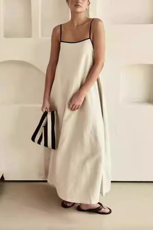Kathiadress Cotton and Linen Spaghetti Strap Flared Dress