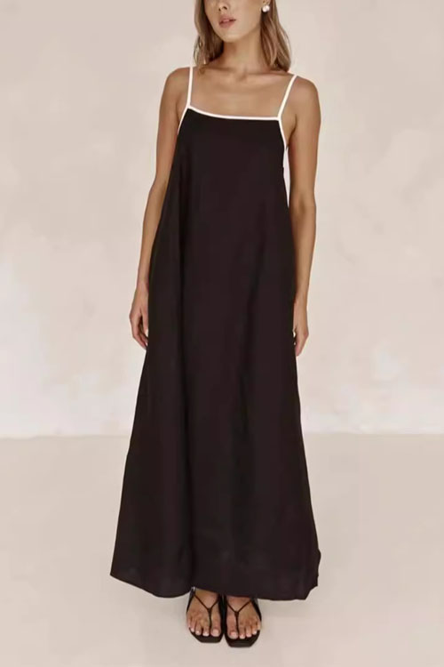 Kathiadress Cotton and Linen Spaghetti Strap Flared Dress