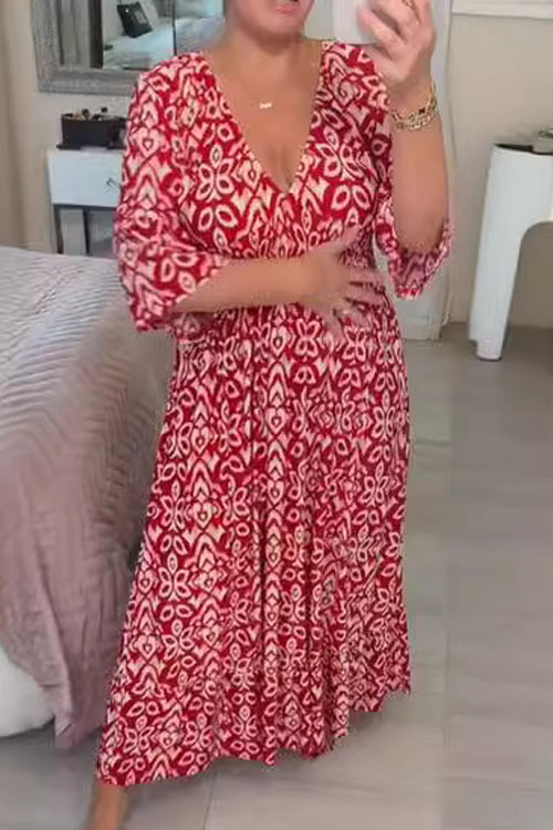 Kathiadress V-Neck Vacation Beach Loose Dress