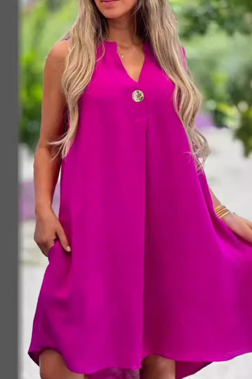 Kathiadress Solid Color Sleeveless V-Neck Casual Dress