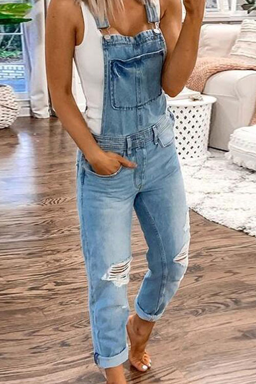 Kathiadress Sporty Distressed Denim Jumpsuit