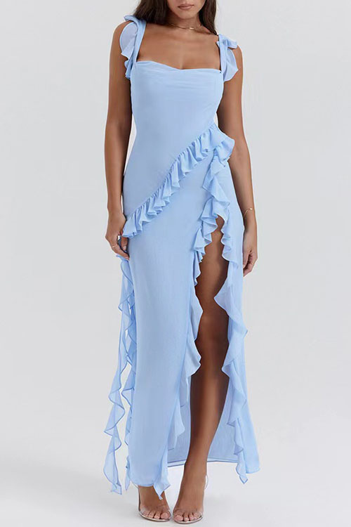Kathiadress Fashionable Ruffle Trim Split Hem Dress