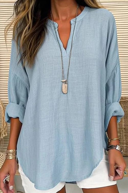 Kathiadress Button Drop Shoulder Long Sleeve Top