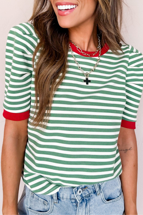 Kathiadress contrast color bubble striped short-sleeved T-shirt