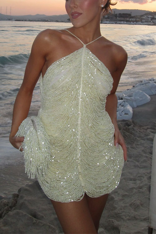 Kathiadress Fashionable Tassel Halter Neck Party Dress