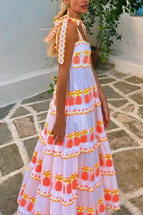 Kathiadress Contrast Cake Lace-Up Print Dress