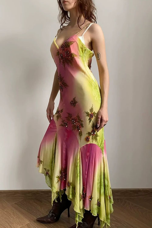 Kathiadress Printed sequined camisole long dress