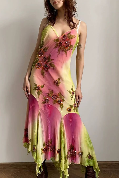 Kathiadress Printed sequined camisole long dress