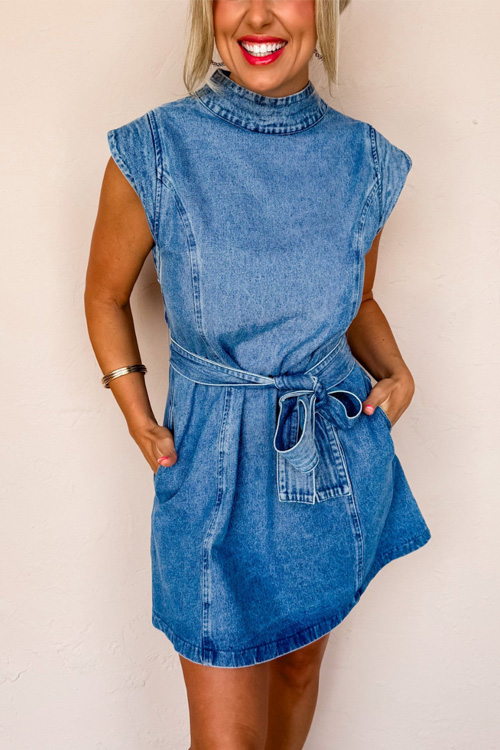  Kathiadress Street Washed Distressed Denim Lace-Up DRESS