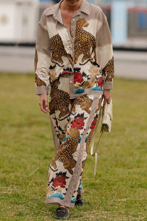 Kathiadress Leopard Long-Sleeve Casual Vacation Two-piece Set