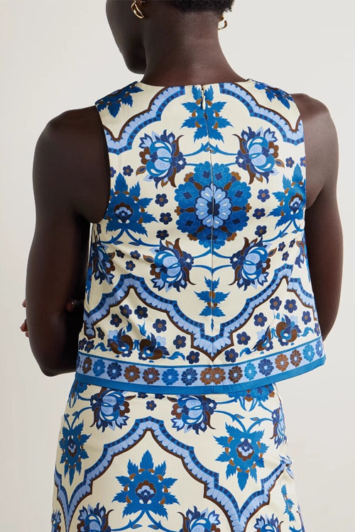 Kathiadress Blue printed round neck top and short skirt two-piece set