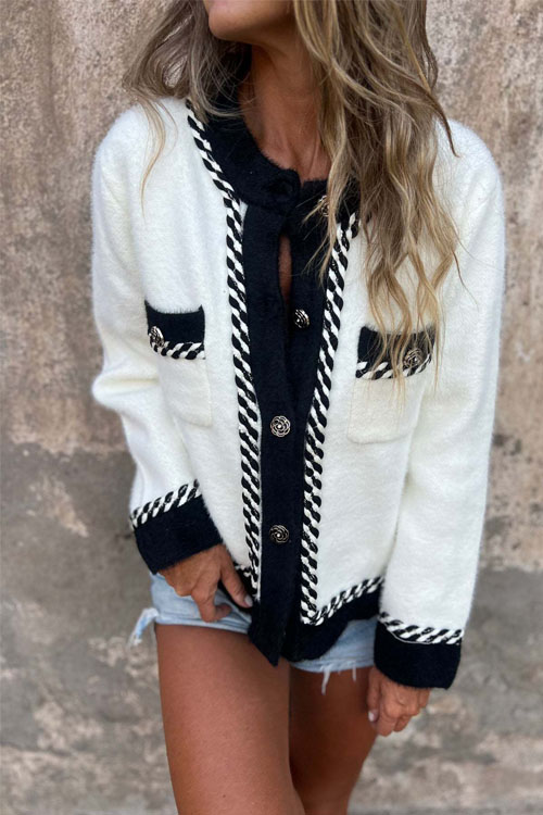 Kathiadress Chanel style Pocket Button Sweater Top