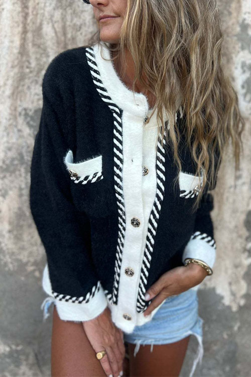 Kathiadress Chanel style Pocket Button Sweater Top