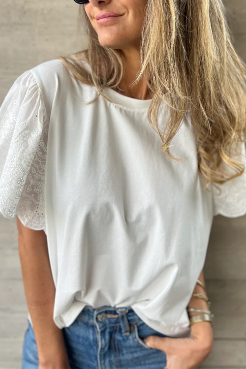  Kathiadress Round neck lace patchwork top shirt