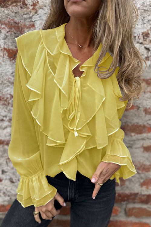 Kathiadress Ruffled Bell Sleeve Chiffon Shirt Top