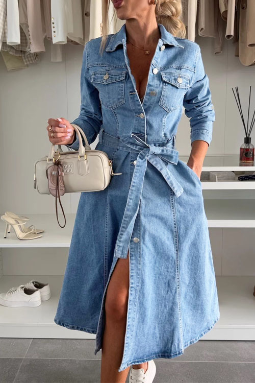 Kathiadress Denim Washed  Shirt Jacket Dress
