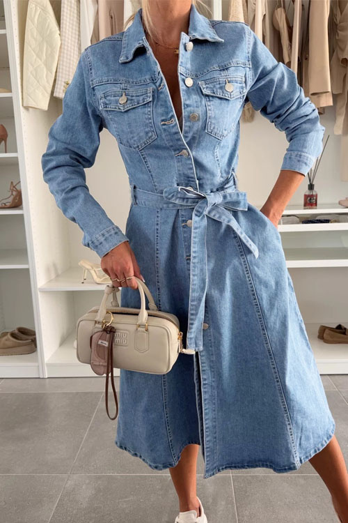 Kathiadress Denim Washed  Shirt Jacket Dress