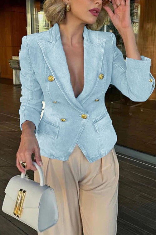 Kathiadress Denim double-breasted slim-fit  jacket