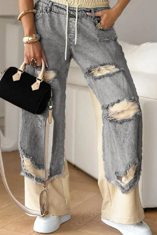 Kathiadress Trendy street style thin ripped jeans