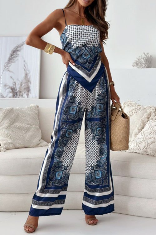 Kathiadress Printed suspenders chest-wrapped floral pants two-piece suit