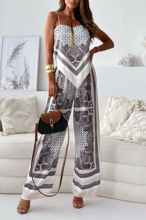 Kathiadress Printed suspenders chest-wrapped floral pants two-piece suit