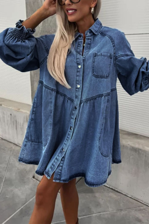 Kathiadress Shirt Button Denim Long Sleeve Dress