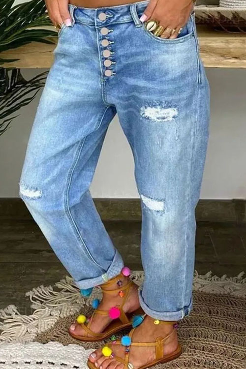 Kathiadress Ripped loose straight-leg casual jeans