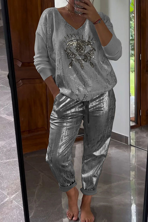 Kathiadress Evil Eye Gold Foil Top & Sparkly Pants Set